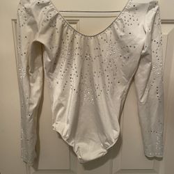 Vintage White Long Sleeve Bodysuit/leotard- Rhinestones - Snap Bottom