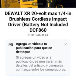 DEWALT XR 20-volt max 1/4-in Brushless Cordless Impact Driver (Battery Not Included and Charger Not Included)