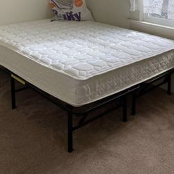 Queen metal frame plus full mattress - great condition, clean and ready for new home - OBO
