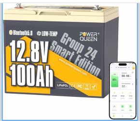 R4）12V 100Ah LiFePO4 Battery, Group 24, Bluetooth, 100A BMS, Low Temp Protection, IP65 Waterproof, 1280Wh — $175
