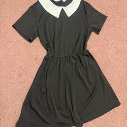 New large black Wednesday Addams goth gothic emo dress costume collard vintage