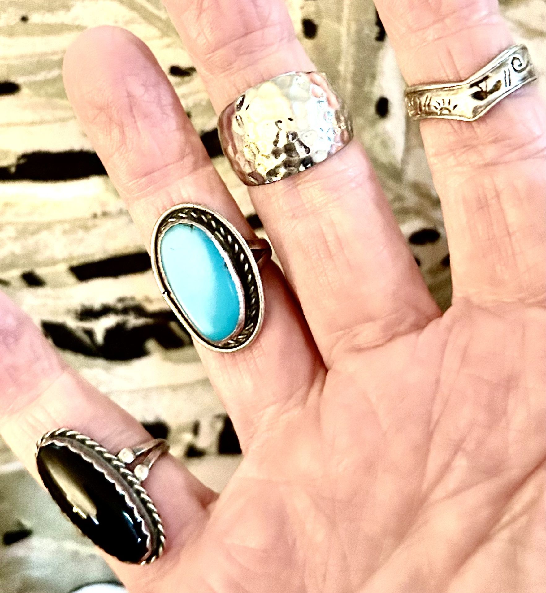 Onyx, Turquoise & Silver Rings