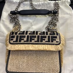 Fendi KAN I Raffia Shoulder Purse COME TO OUR STORE LUXURY PURSES GOLD WATCHES SUN GLASSES ANDMORE