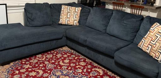 Blue Fabric Sectional Sofa with LAF Chaise