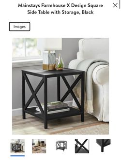 Mainstays X Design Square Side Table with Storage, Black