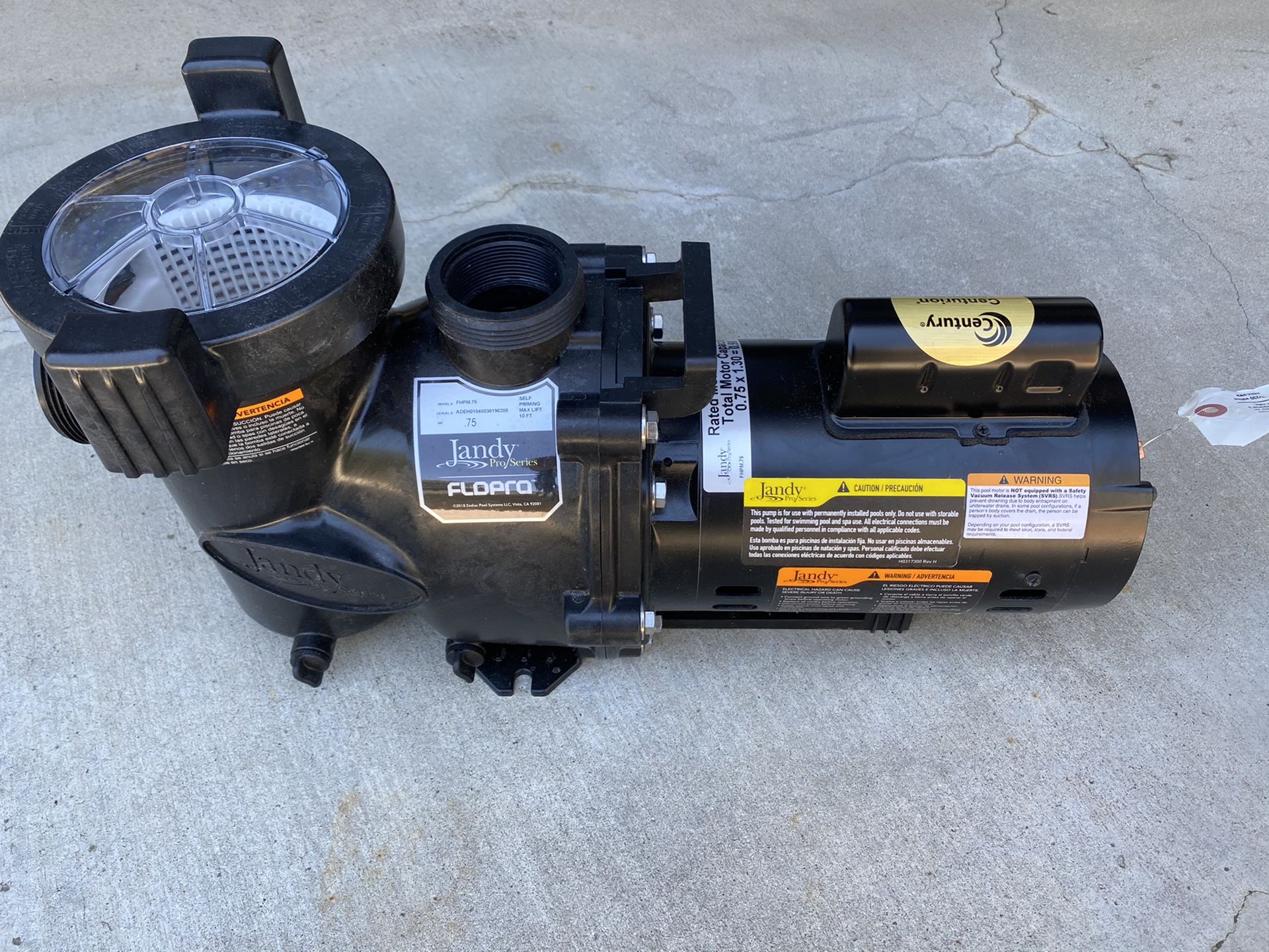 Pool Pump and Motor, JANDY Pro Series, Flopro