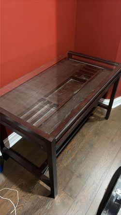 Dark Wood and Glass Top Office Desk