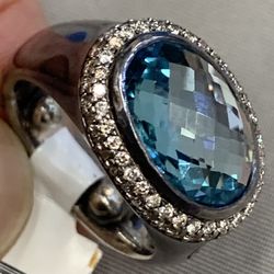 David Yurman Size 4.5 Silver Albion Topaz/Diamond Ring