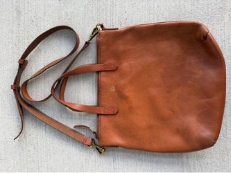 Madewell Leather Crossbody Bag Brown Cognac Tote Zip Top Adjustable Strap