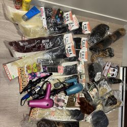 44+ Piece Hair Lot | Braids, Bundles, Glue, Beads, Wigs