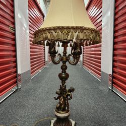 Vintage XL 42” Cherub Table Lamp – 5 Light Solid Metal, Baroque Style 