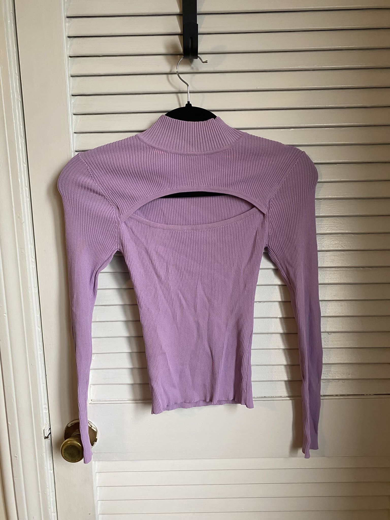 Lavender Ribbed Cutout Long Sleeve Top