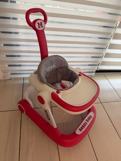 Happy Baby Adjustable Baby Walker with Push Handle – Red & White