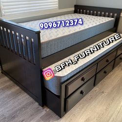 Twin Twin Size Cappuccino Daybed W Ortho Mattress 
