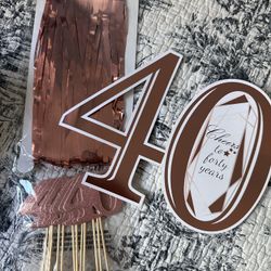 Rose gold 40th Cupcake Toppers, Fringe curtain, Gold #40