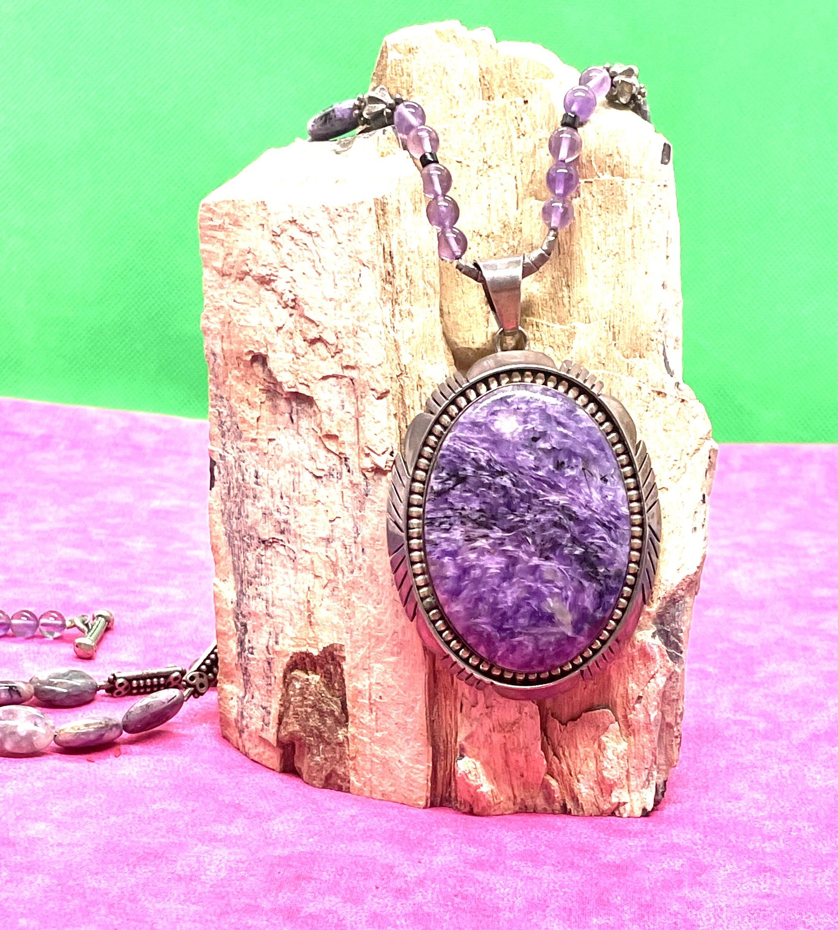Sterling Charoite and Amethyst Necklace 