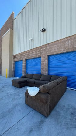 Ashley’s home 3 piece brown sectional sofa couch with chaise