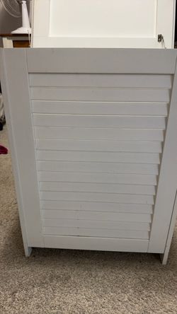 White Wood Cabinet with Louvered Door