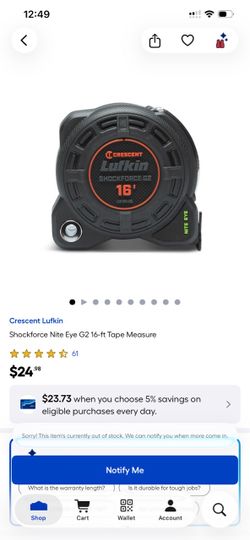 Crescent Lufkin Shockforce Nite Eye G2 16ft Tape Measure