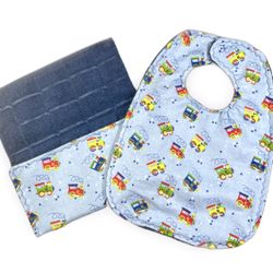 Trains baby bib with matching Burp cloth