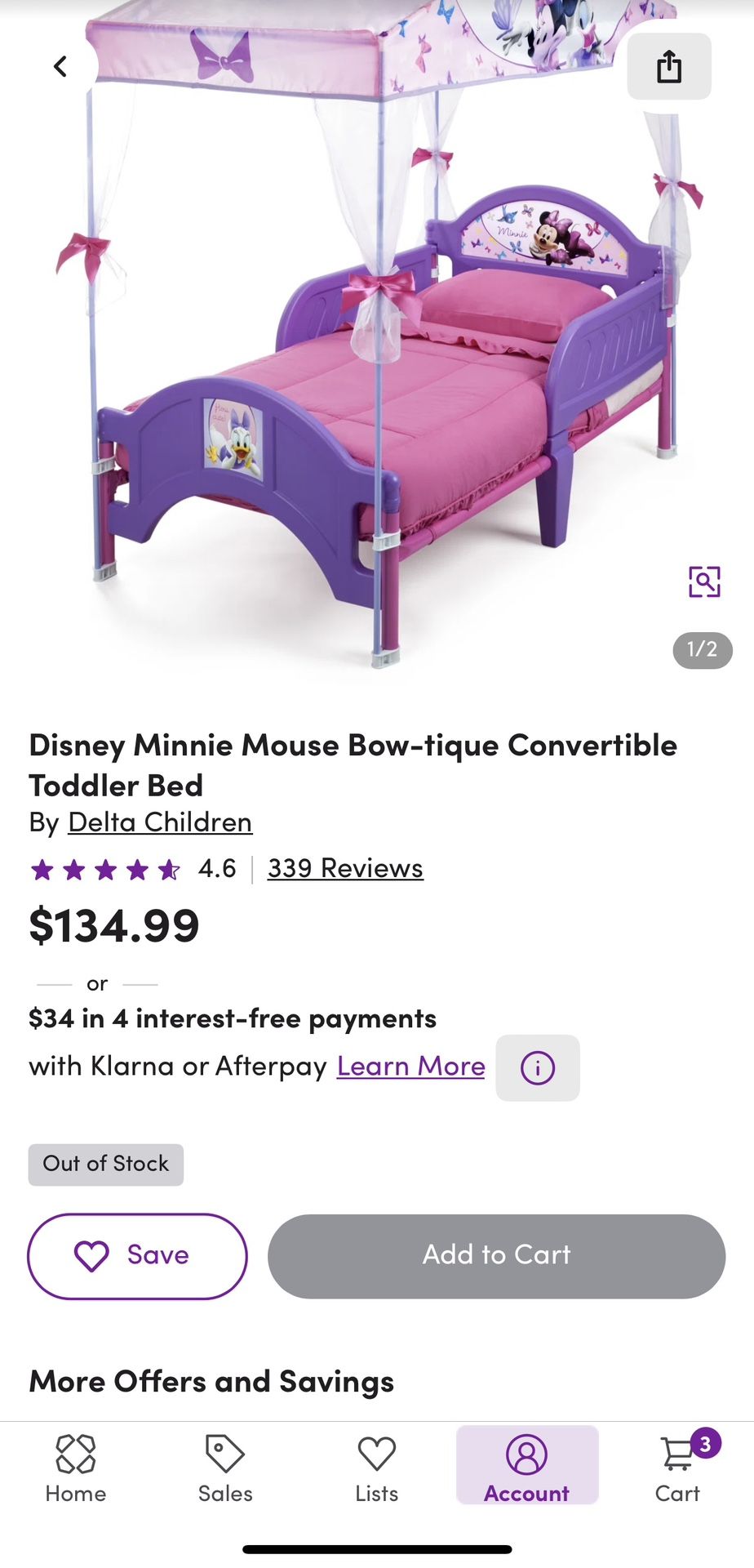 Disney Minnie Mouse Bow-tique Convertible Toddler Bed