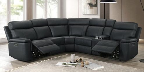 Brand New Black Super Plush Leather Power Reclining Sectional Sofa