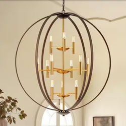 Liam 12-Light Candle Globe Cage Tiered Oversized Chandelier