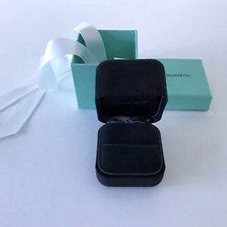 Tiffany & Co Black Suede Engagement Ring Box+ Outer Box+ Ribbon