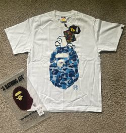 BAPE white blue camo tee, size M