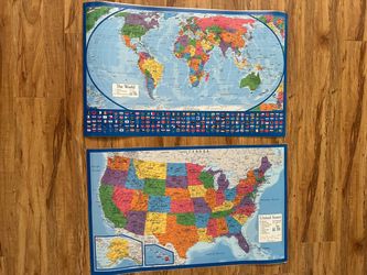 FINAL WEEK SALE—MUST GO! OBO | 2 Laminated Maps – World Map & USA Map, Double-Sided: $8