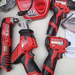 12v Milwaukee Combo Kit 4 Tool Drill Drive/Impac Drill/Multi-tool/Hackzall  2 Battery And Charger And Bag 