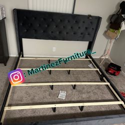 KING SIZE BED FRAME DARK GREY VELVET 