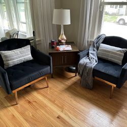 Pair of Navy Velvet Accent Chairs