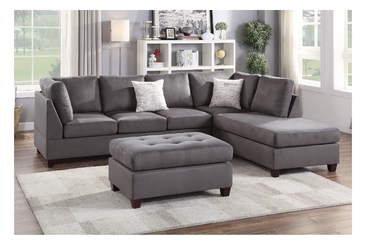 Gray Sectional Sofa With Ottoman (Free Delivery)