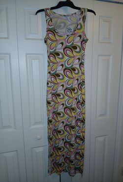 Cool Retro Swirl Print Sleeveless Maxi Tank Dress With Side Slits
