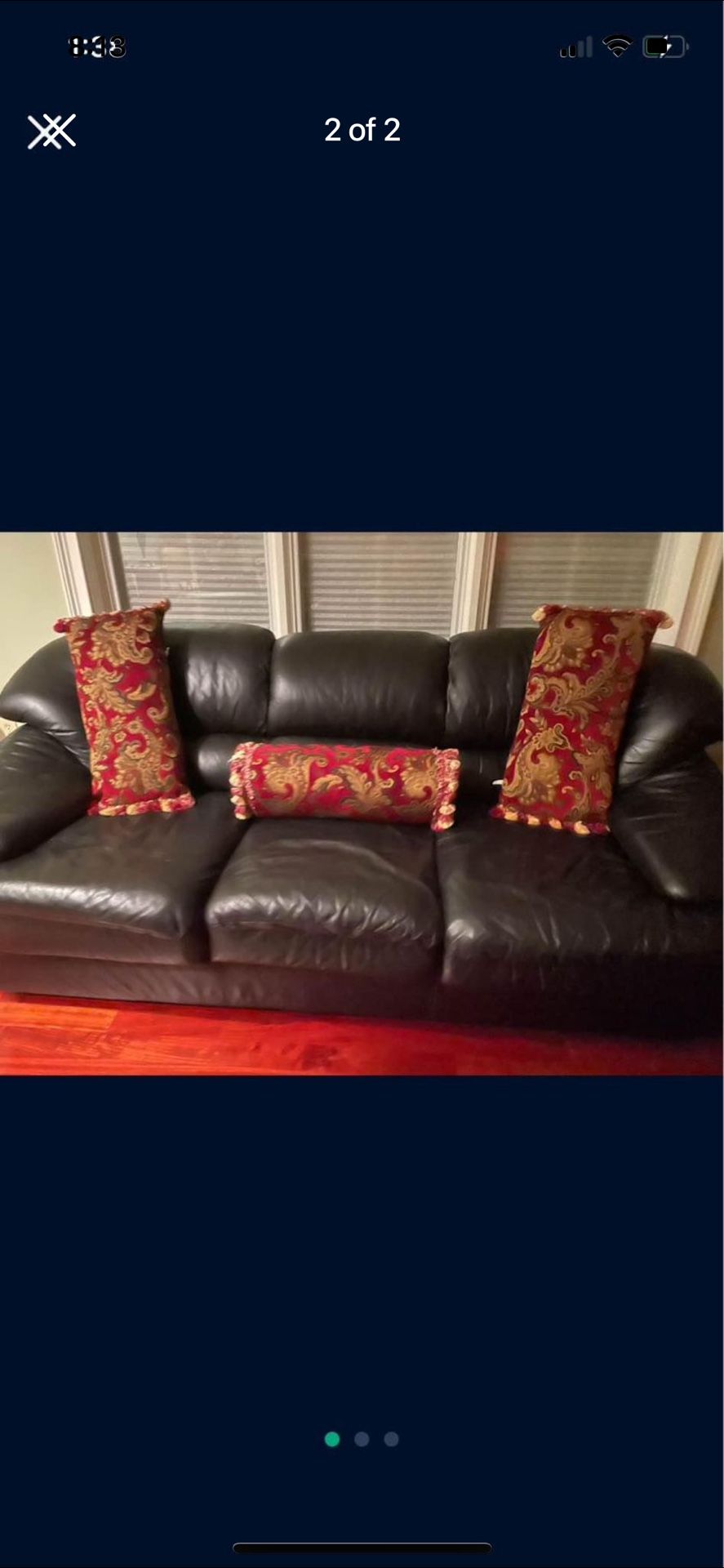 Black Leather Sofa W/pillows NEW