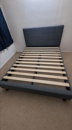 Queen Size Upholstered Platform Bed Frame with Headboard – Gray – Excellent Condition