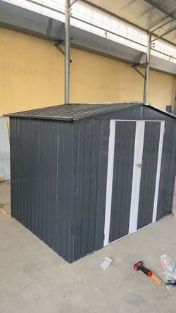 8x7 ft Metal Storage Shed – Heavy-Duty Galvanized Steel Garden Shed with Double Doors – Outdoor Tool & Lawn Equipment Storage – Waterproof Backyard Sh