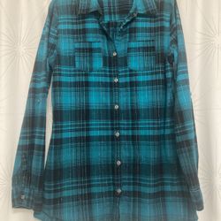 Girls L/XL Plaid Button Up Blouse, Uproar, Long Adjustable Sleeves, 2 Pockets 