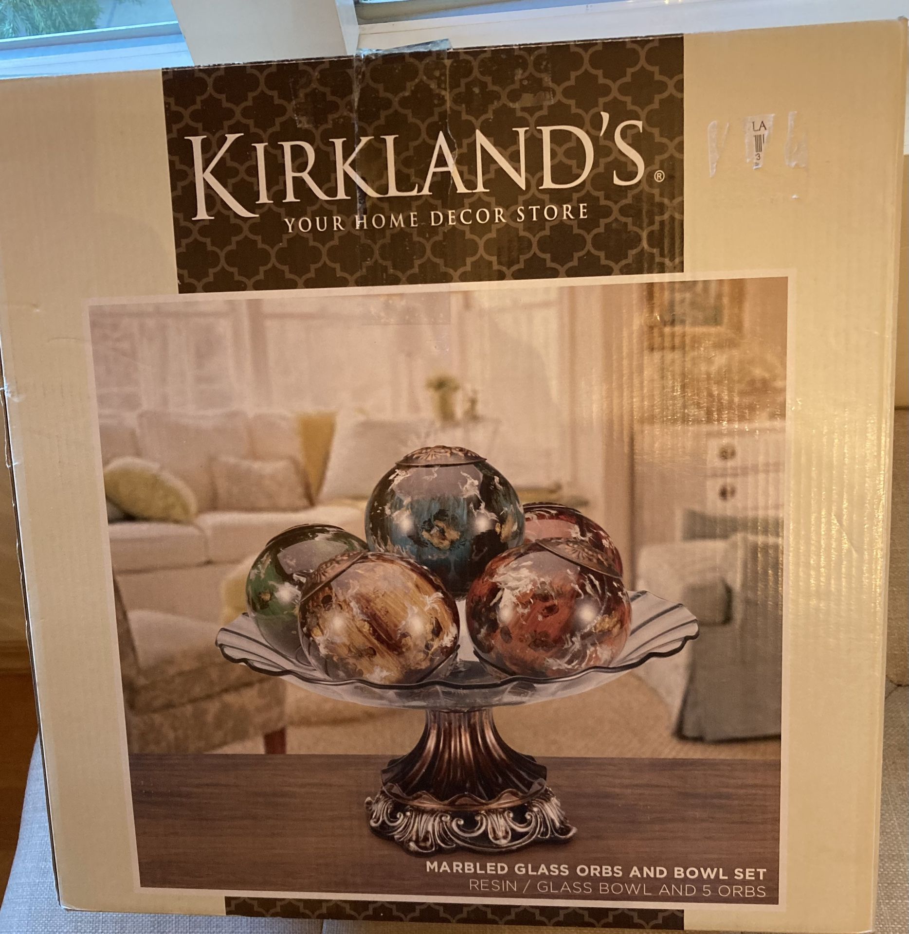 Glass Bowl With Stand And 5 Marble Balls