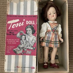 Ideal Toni Doll 1950s Vintage 14" P-90 with Auburn Red Hair and Original Dress