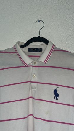 Polo Ralph Lauren Big Pony Mens White & Pink Striped Polo Shirt Xl