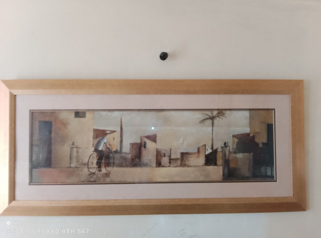 Vintage Oil Painting Loureco Beach Front Frame 28"x63" Painting Is 15"x50"