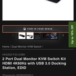 TESmart 2 Port Dual Monitor KVM Switch Kit HDMI 4K60Hz with USB 3.0 Docking Station, EDID