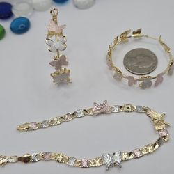 VALENTINE'S DAY BEAUTIFUL SET Butterflies Bracelet & Hoops