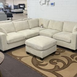 Sectional W/Ottoman Available In Black, Grey And Creme