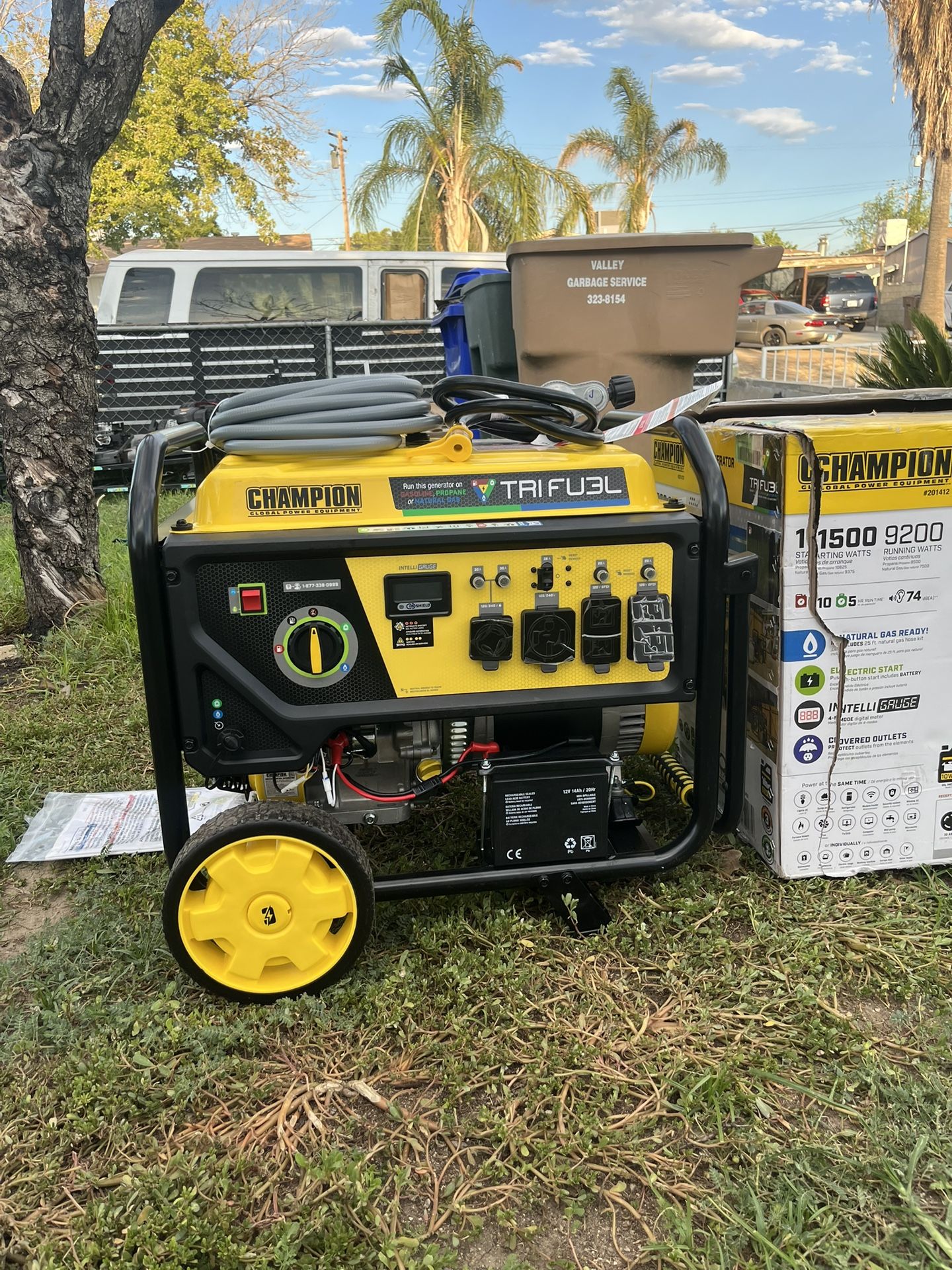 Champion Power Equipment 11,500/9,200-Watt Electric Start Gasoline, Propane and Natural Gas Tri-Fuel Portable Generator with CO Shield
