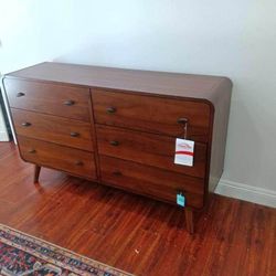 New Mid Century Dresser With Round Corners.  Dark Walnut Finish.  Solid Walnut.  62x17x36H.  Free Delivery!
