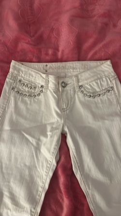 White Jeans with Rhinestone Embellished Pockets