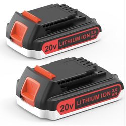 2 Pack Extended Capacity 3.0Ah 20v Battery Replacement for Black and Decker 20 V